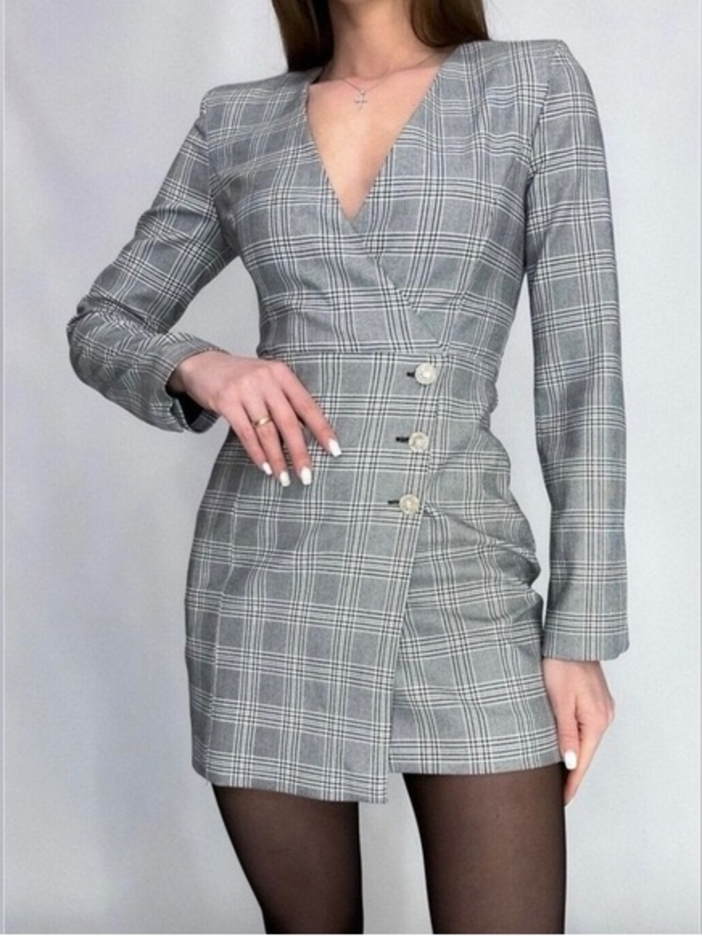Zara plaid blazer dress preppy corporate academia office tailored